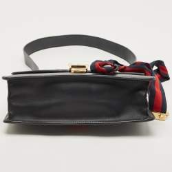 Pre Owned Gucci Black Leather Small Web Sylvie Shoulder Bag