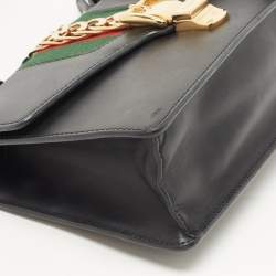 Pre Owned Gucci Black Leather Small Web Sylvie Shoulder Bag
