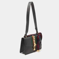 Pre Owned Gucci Black Leather Small Web Sylvie Shoulder Bag