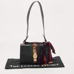 Pre Owned Gucci Black Leather Small Web Sylvie Shoulder Bag