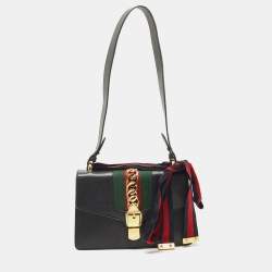 Gucci Black Bee Star Print Leather Small Sylvie Shoulder Bag Gucci