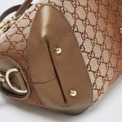 Pre Owned Gucci Beige/Gold GG Canvas and Leather Shoulder Bag