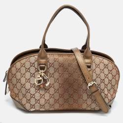 Pre Owned Gucci Beige/Gold GG Canvas and Leather Shoulder Bag