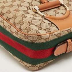Pre Owned Gucci Tan/Beige GG Canvas and Leather Horsebit Heritage Hobo