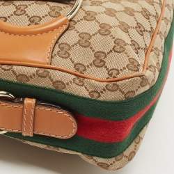 Pre Owned Gucci Tan/Beige GG Canvas and Leather Horsebit Heritage Hobo