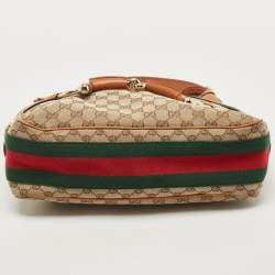 Pre Owned Gucci Tan/Beige GG Canvas and Leather Horsebit Heritage Hobo