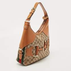 Pre Owned Gucci Tan/Beige GG Canvas and Leather Horsebit Heritage Hobo