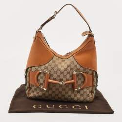 Pre Owned Gucci Tan/Beige GG Canvas and Leather Horsebit Heritage Hobo