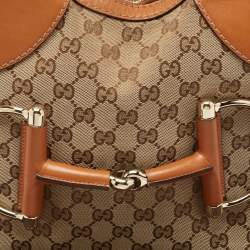 Pre Owned Gucci Tan/Beige GG Canvas and Leather Horsebit Heritage Hobo