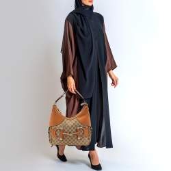 Pre Owned Gucci Tan/Beige GG Canvas and Leather Horsebit Heritage Hobo