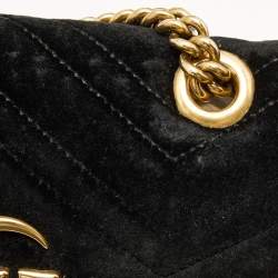 مملوكة مسبقًا Gucci Black Matelassé Velvet and Leather Mini GG Marmont Shoulder Bag
