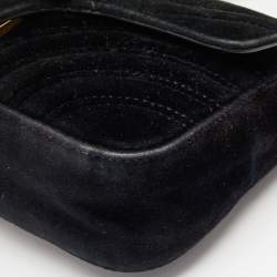 مملوكة مسبقًا Gucci Black Matelassé Velvet and Leather Mini GG Marmont Shoulder Bag