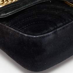 مملوكة مسبقًا Gucci Black Matelassé Velvet and Leather Mini GG Marmont Shoulder Bag