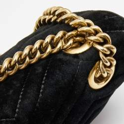 مملوكة مسبقًا Gucci Black Matelassé Velvet and Leather Mini GG Marmont Shoulder Bag
