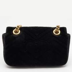 مملوكة مسبقًا Gucci Black Matelassé Velvet and Leather Mini GG Marmont Shoulder Bag