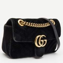 مملوكة مسبقًا Gucci Black Matelassé Velvet and Leather Mini GG Marmont Shoulder Bag