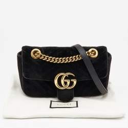 مملوكة مسبقًا Gucci Black Matelassé Velvet and Leather Mini GG Marmont Shoulder Bag