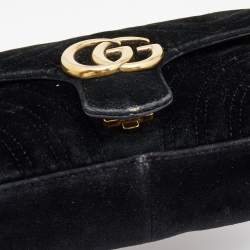 مملوكة مسبقًا Gucci Black Matelassé Velvet and Leather Mini GG Marmont Shoulder Bag