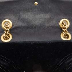 مملوكة مسبقًا Gucci Black Matelassé Velvet and Leather Mini GG Marmont Shoulder Bag