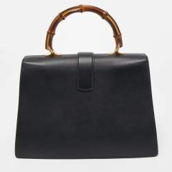 Pre Owned Gucci Black Leather Large Dionysus Bamboo Top Handle Bag