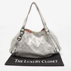مملوكة مسبقًا Gucci Silver Guccissima Leather Medium Abbey Hobo