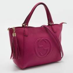 Pre Owned Gucci Fuchsia Pebbled Leather Soho Tote