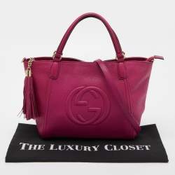 Pre Owned Gucci Fuchsia Pebbled Leather Soho Tote