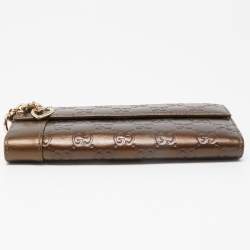 Gucci Bronze Guccissima Leather Charm Flap Continental Wallet