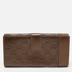 Gucci Bronze Guccissima Leather Charm Flap Continental Wallet