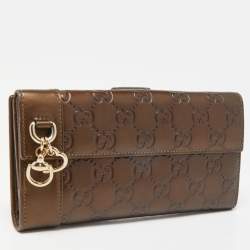 Gucci Bronze Guccissima Leather Charm Flap Continental Wallet