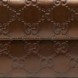 Gucci Bronze Guccissima Leather Charm Flap Continental Wallet