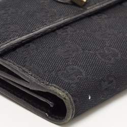 Gucci Black GG Canvas and Leather Princy Flap Continental Wallet