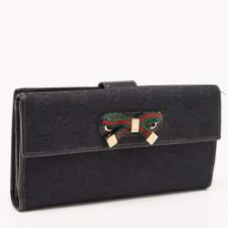 Gucci Black GG Canvas and Leather Princy Flap Continental Wallet