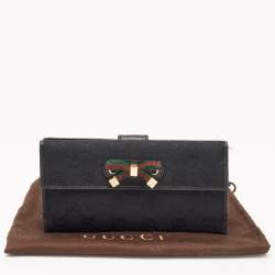 Gucci Black GG Canvas and Leather Princy Flap Continental Wallet