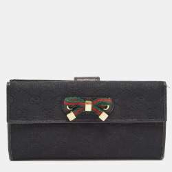Gucci Black GG Canvas and Leather Princy Flap Continental Wallet