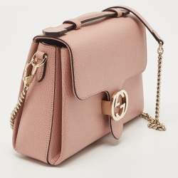 Pre Owned Gucci Dusty Pink Leather Interlocking G Top Handle Bag