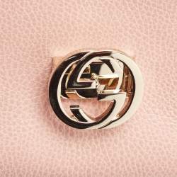 Pre Owned Gucci Dusty Pink Leather Interlocking G Top Handle Bag