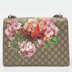 Pre Owned Gucci Old Rose/Beige GG Supreme Canvas and Suede Medium Blooms Dionysus Shoulder Bag