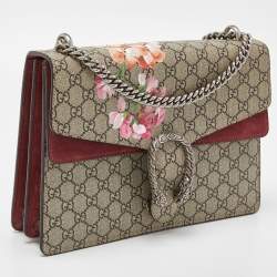 Pre Owned Gucci Old Rose/Beige GG Supreme Canvas and Suede Medium Blooms Dionysus Shoulder Bag
