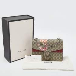 Pre Owned Gucci Old Rose/Beige GG Supreme Canvas and Suede Medium Blooms Dionysus Shoulder Bag