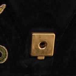 Pre Owned Gucci Black Love Embroidered Matelassé Velvet Medium GG Marmont Shoulder Bag