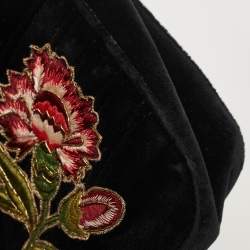 Pre Owned Gucci Black Love Embroidered Matelassé Velvet Medium GG Marmont Shoulder Bag