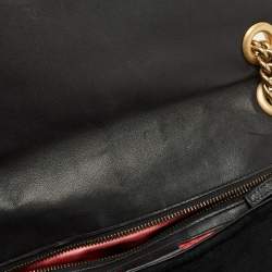 Pre Owned Gucci Black Love Embroidered Matelassé Velvet Medium GG Marmont Shoulder Bag