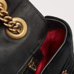 Pre Owned Gucci Black Love Embroidered Matelassé Velvet Medium GG Marmont Shoulder Bag
