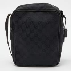Pre Owned Gucci Black GG Canvas and Leather Crossbody Bag