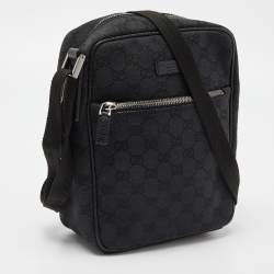 Pre Owned Gucci Black GG Canvas and Leather Crossbody Bag