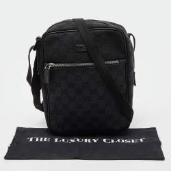Pre Owned Gucci Black GG Canvas and Leather Crossbody Bag