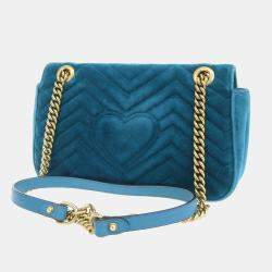 Gucci Blue Velvet Mini GG Marmont Shoulder Bag