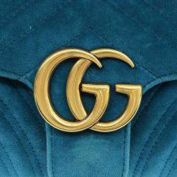Gucci Blue Velvet Mini GG Marmont Shoulder Bag