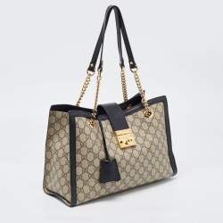 Gucci Beige/Navy Blue GG Supreme Canvas Padlock Medium Shoulder Bag